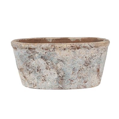 Clayre & Eef Blumentopf 26x13x12 cm Beige Blau Terrakotta (Gr. 26x13x12 cm)