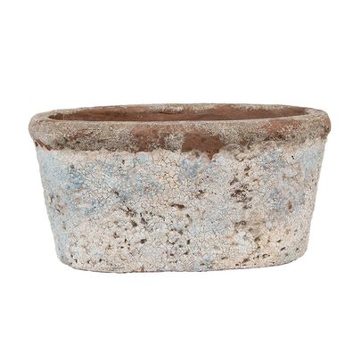 Clayre & Eef Blumentopf 19x11x10 cm Beige Blau Terrakotta (Gr. 19x11x10 cm)