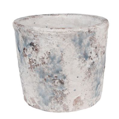 Clayre & Eef Blumentopf Ø 18x15 cm Weiß Blau Terrakotta (Gr. Ø 18x15 cm)