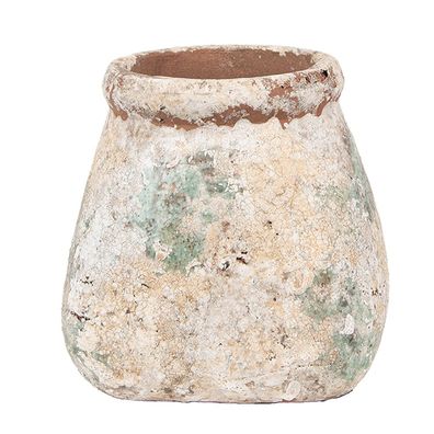 Clayre & Eef Blumentopf 14x14x13 cm Beige Grün Terrakotta (Gr. 14x14x13 cm)