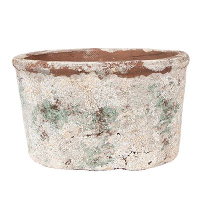 Clayre & Eef Blumentopf 21x13x12 cm Beige Grün Terrakotta (Gr. 21x13x12 cm)