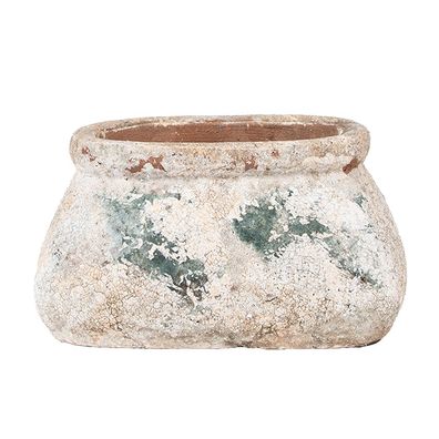 Clayre & Eef Blumentopf 17x13x9 cm Beige Grün Terrakotta (Gr. 17x13x9 cm)