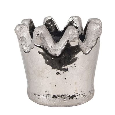 Clayre & Eef Blumentopf Krone Ø 12x10 cm Silberfarbig Terrakotta (Gr. Ø 12x10 cm)