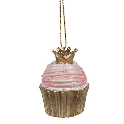 Clayre & Eef Weihnachtsanhänger Cupcake Ø 4x6 cm Rosa Polyresin (Gr. Ø 4x6 cm)