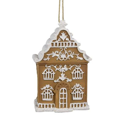Clayre & Eef Weihnachtsanhänger Lebkuchenhaus 6x4x9 cm Braun Polyresin (Gr. 6x4x9 cm)