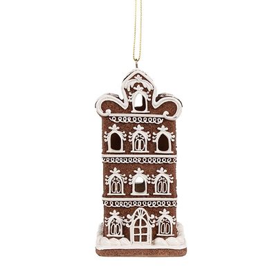 Clayre & Eef Weihnachts-Anhänger mit LED Lebkuchenhaus 7x6x12 cm Braun Polyresin