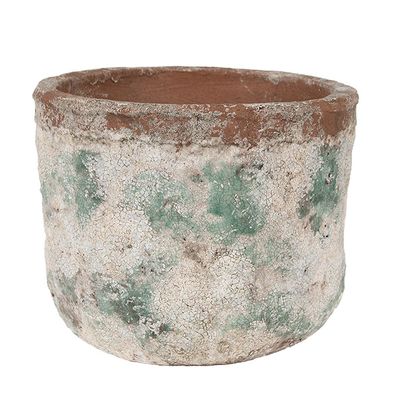 Clayre & Eef Blumentopf Ø 19x15 cm Beige Grün Terrakotta (Gr. Ø 19x15 cm)