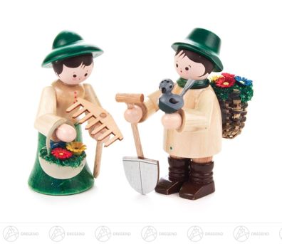 Miniatur Gärtnerpaar farbig H=ca 5,5cm NEU Erzgebirge Weihnachtsfigur Holzfigur