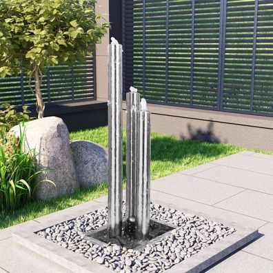vidaXL Gartenbrunnen Silbern 48x34x123 cm Edelstahl