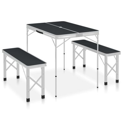 vidaXL Klappbarer Campingtisch mit 2 Sitzbänken Aluminium Grau