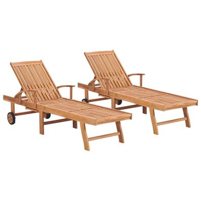 vidaXL Sonnenliegen 2 Stk. Massivholz Teak