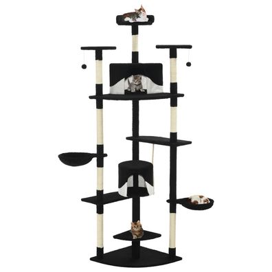 vidaXL Katzen-Kratzbaum mit Sisal-Kratzsäulen 203 cm Schwarz und Weiß