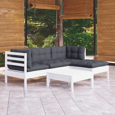 vidaXL 5-tlg. Garten-Lounge-Set mit Kissen Weiß Kiefernholz