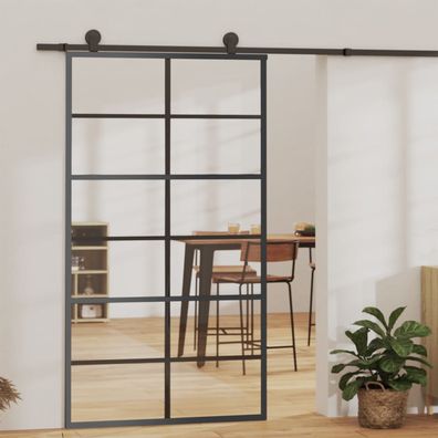 vidaXL Schiebetür ESG-Glas und Aluminium 102x205 cm Schwarz