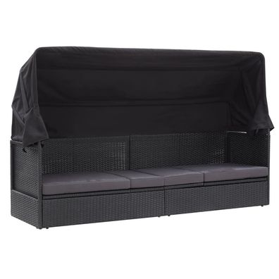 vidaXL Outdoor-Sofabett mit Dach Poly-Rattan Schwarz