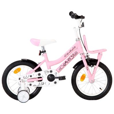 vidaXL Kinderfahrrad mit Frontgepäckträger 14 Zoll Weiß und Rosa