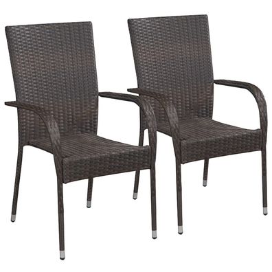 vidaXL Stapelbare Gartenstühle 2 Stk. Poly Rattan Braun