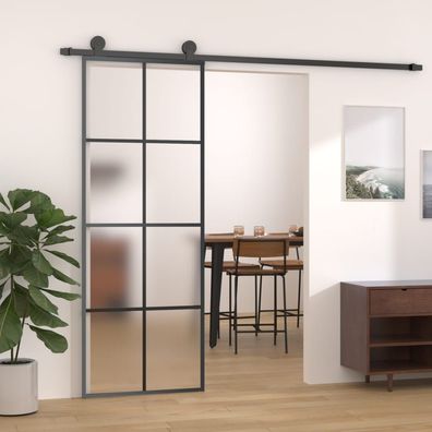 vidaXL Schiebetür Aluminium und ESG Glas 76x205 cm Schwarz