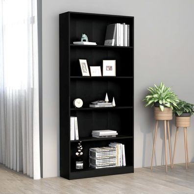 vidaXL Bücherregal 5 Fächer Schwarz 80x24x175 cm Holzwerkstoff