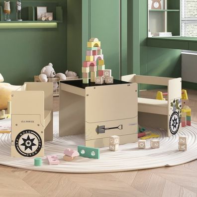 vidaXL 3-tlg. Kindertisch und Stuhl Set Geländewagen-Design MDF