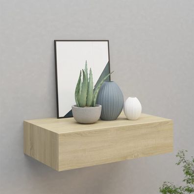 vidaXL Wandregal mit Schublade Eichen-Optik 40x23,5x10 cm MDF