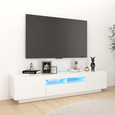 vidaXL TV-Schrank mit LED-Leuchten Hochglanz-Weiß 180x35x40 cm