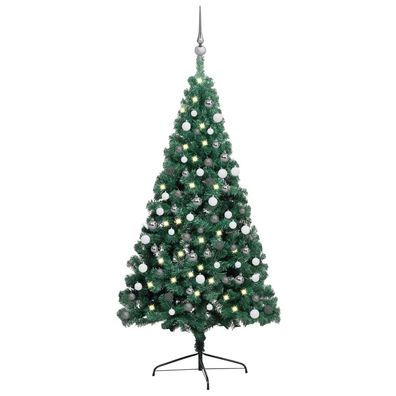 vidaXL Künstlicher Halb-Weihnachtsbaum Beleuchtung Kugeln Grün 180 cm