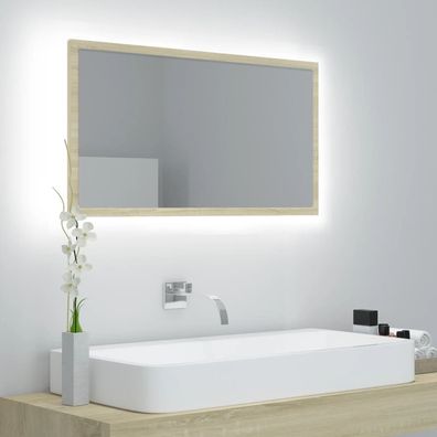 vidaXL LED-Badspiegel Sonoma-Eiche 80x8,5x37 cm Acryl