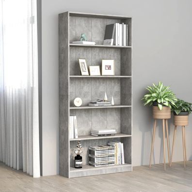 vidaXL Bücherregal 5 Fächer Betongrau 80x24x175 cm Holzwerkstoff