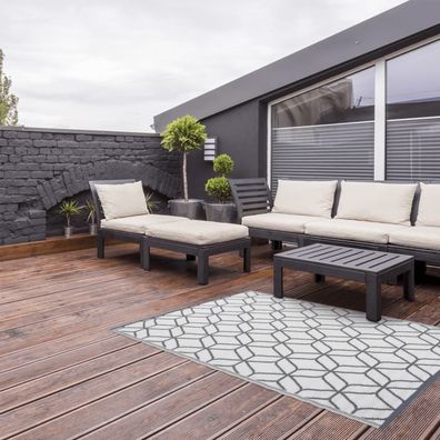 Esschert Design Outdoor-Teppich 180x121 cm Grau und Weiß OC25