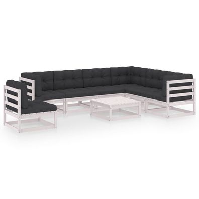 vidaXL 8-tlg. Garten-Lounge-Set mit Kissen Weiß Massivholz Kiefer