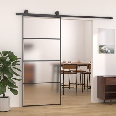 vidaXL Schiebetür ESG-Glas und Aluminium mattiert 90x205 cm Schwarz