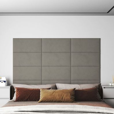 vidaXL Wandpaneele 12 Stk. Hellgrau 60x30 cm Samt 2,16 m²