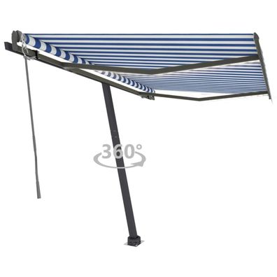 vidaXL Automatische Markise mit LED Windsensor 350x250 cm Blau Weiß