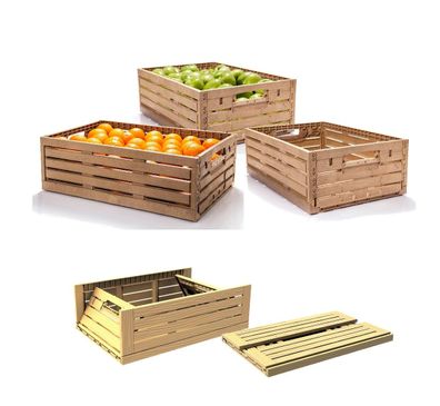 5 Stk Gemüsekiste Obststeige Klappbox sehr robust 60 x 40 x 21,8 cm Holzdekor neu