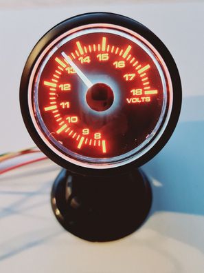 Volt Anzeige Zusatz Instrument LED Rot-Amber, Weiß 52mm 12 Volt + Halter, Display