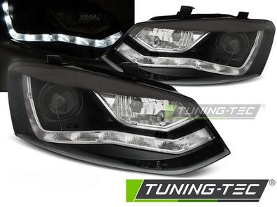 VW Polo 6R Scheinwerfer LED Tagfahrlicht Optik Schwarz, Halogen 2009-2014