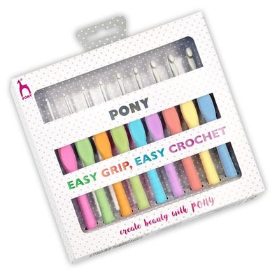 Pony 56835 Easy Grip Pastell Häkelnadel Set, 9 Stück, 2,0 - 6,0 mm - Häkelspaß