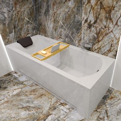 Badewanne Rechteck 160x70 SHEA + AcrylSchürze + Kopfstütze | Ablauf & Füße GRATIS
