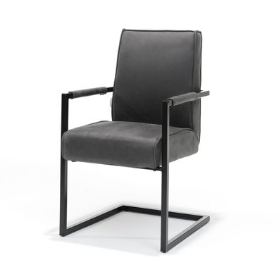 Andries Armlehnstuhl mit Stoff Soft Pebble und Fußgestell Metall Schwarz