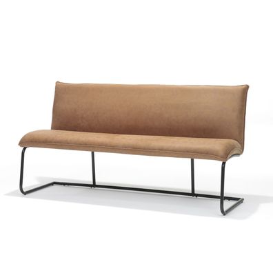 Power Sitzbank mit Stoff Soft Cognac und Fußgestell Metall Schwarz