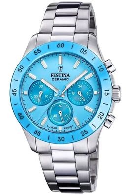 Festina Damen-Armbanduhr Chronograph Stahl/ Türkis F20693/3