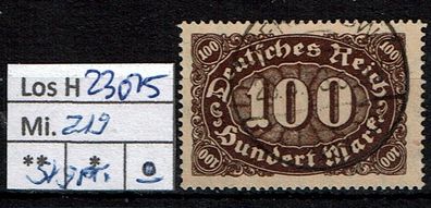 Los H23075: Deutsches Reich Mi. 219, gest., gepr. INFLA