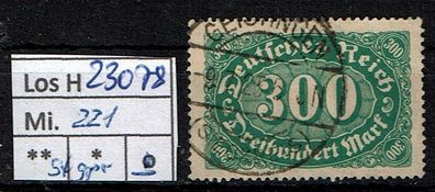 Los H23078: Deutsches Reich Mi. 221, gest., gepr. INFLA
