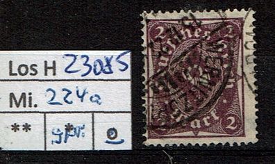Los H23085: Deutsches Reich Mi. 224 a, gest., gepr. INFLA