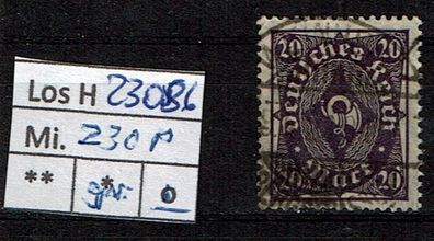 Los H23086: Deutsches Reich Mi. 230 P, gest., gepr. INFLA