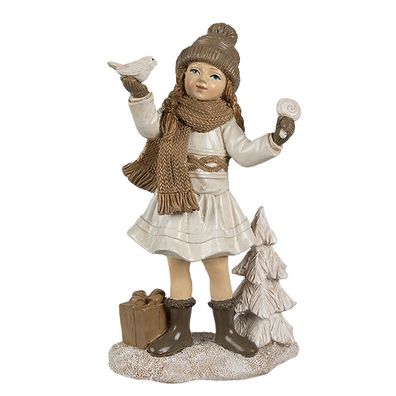 Clayre & Eef Dekorationsfigur Mädchen 16 cm Beige Kunststoff (Gr. 9x6x16 cm)