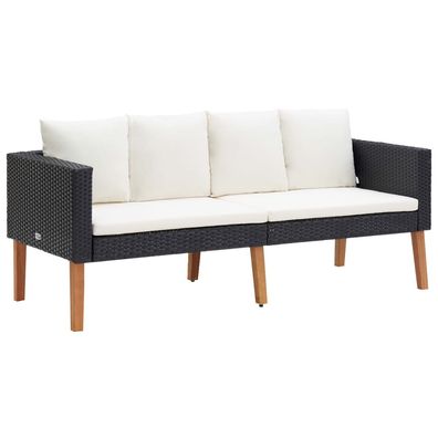 2-Sitzer Gartensofa in Schwarz aus Polyrattan mit Auflagen