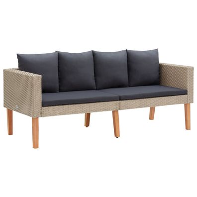 2-Sitzer Gartensofa in Beige aus Polyrattan mit Auflagen