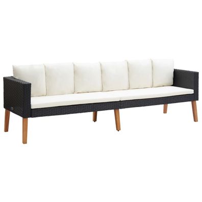 3-Sitzer Gartensofa in Schwarz aus Polyrattan mit Auflagen